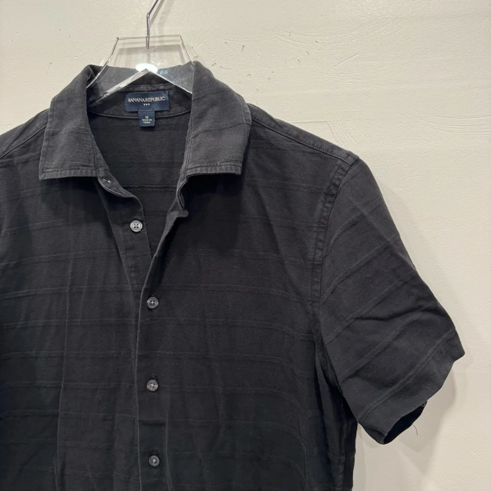 Banana Republic Black Button Down Short Sleeve Polo Shirt Cotton Medium